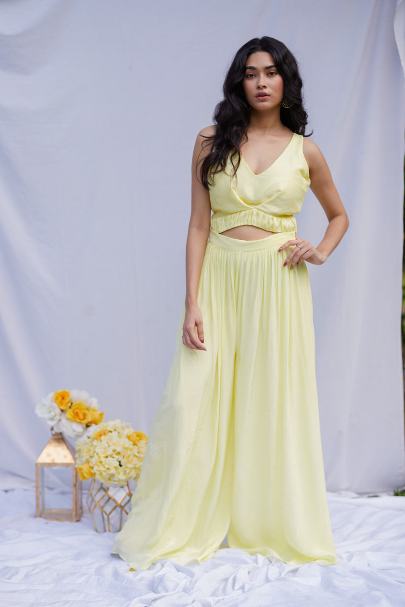 Ruched crop and wide leg pants set